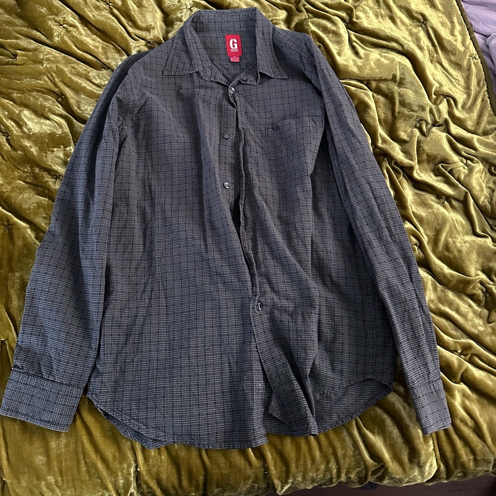 Black and grey plaid button up, X-Large